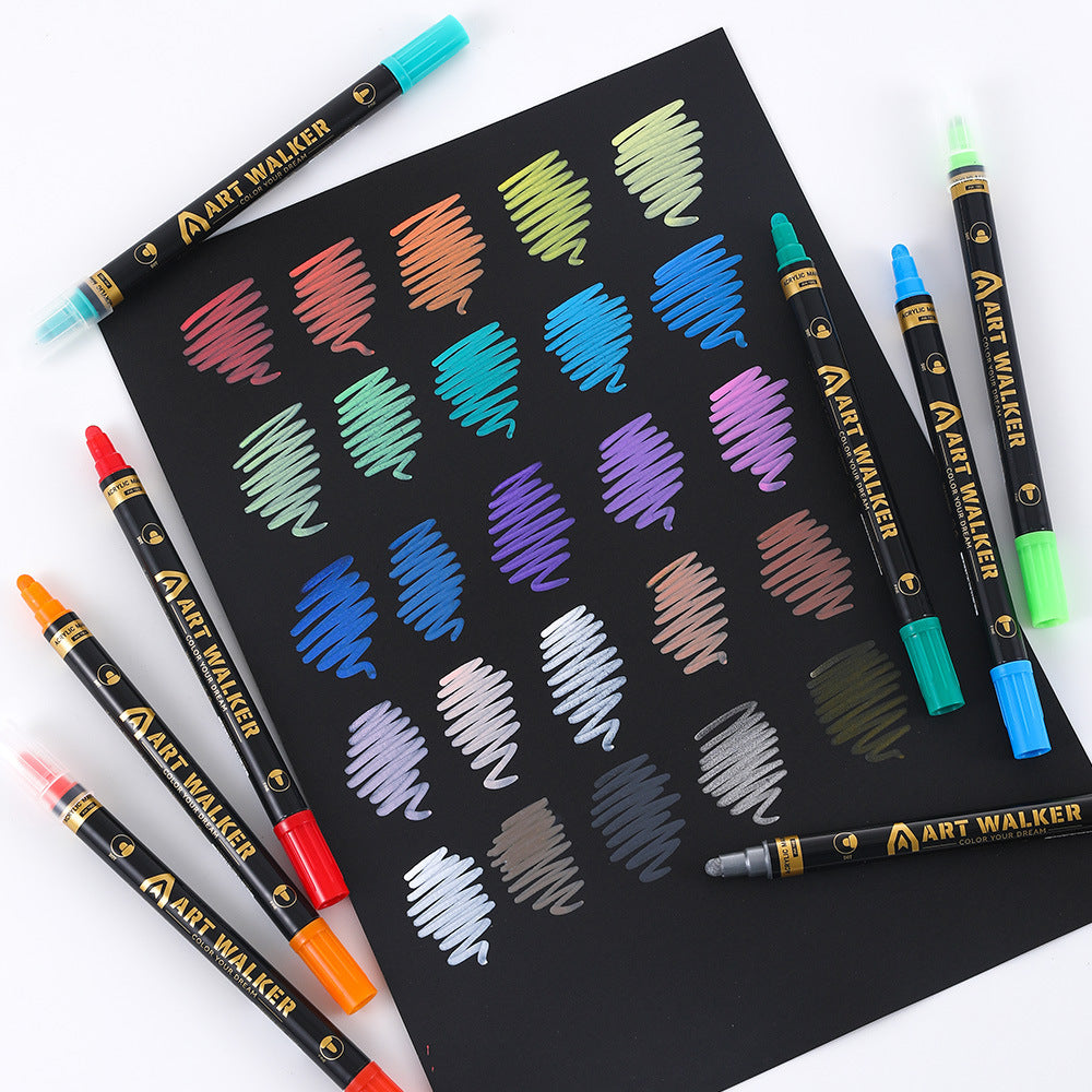24-Colour Dual Tip Acrylic Paint Pens - Quick-Dry Waterproof Markers for Kids' Art & Crafts, Rock Painting