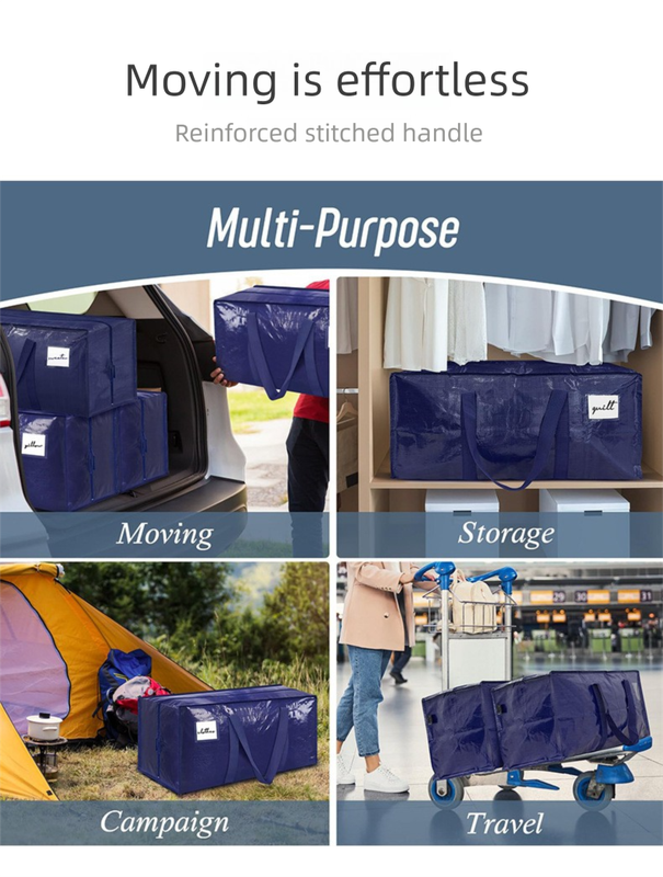 4 Pack ( 2 Dark Blue+2 Black ) Extra Heavy Duty Large Moving Bags with Strong Zipper & Comfortable Handles, Sturdy & Durable Clothes Storage Bags Totes Bins, Packing Moving Boxes for Clothes, Bedding, Dorm & Travel,