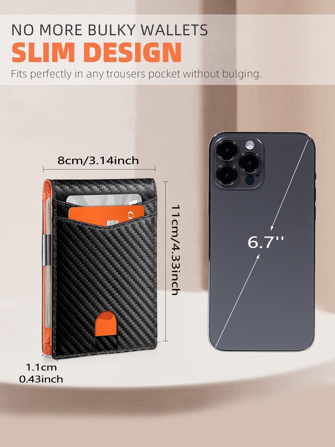 Black and orange 12-Card Slot Men's Wallet with RFID Protection – Slim, Durable, and Secure Bifold Wallet