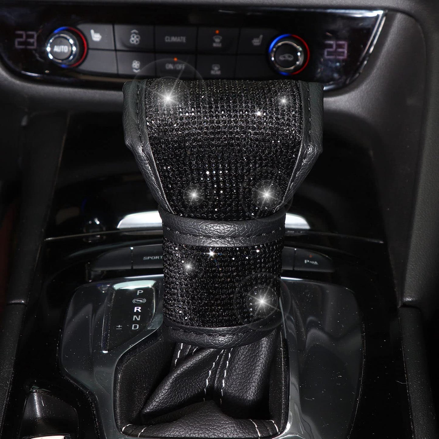 Blue 7-Piece Car Interior Decoration Set – Crystal Rhinestone Steering Wheel Cover, Gear Shift Cover, Seat Belt Pads, Cup Coasters & Ignition Switch Cover