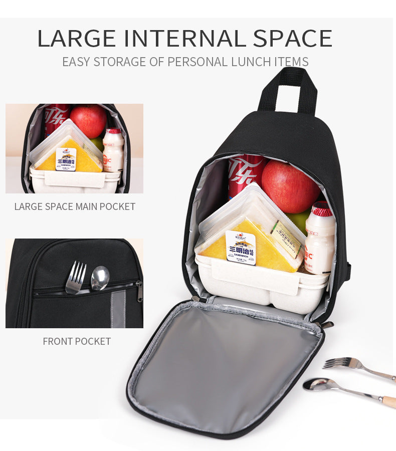 Black Portable Insulated Lunch Bag with Thick Aluminum Foil Lining – Oxford Fabric Thermal Food Carrier for Work, School, Travel & Outdoor Use