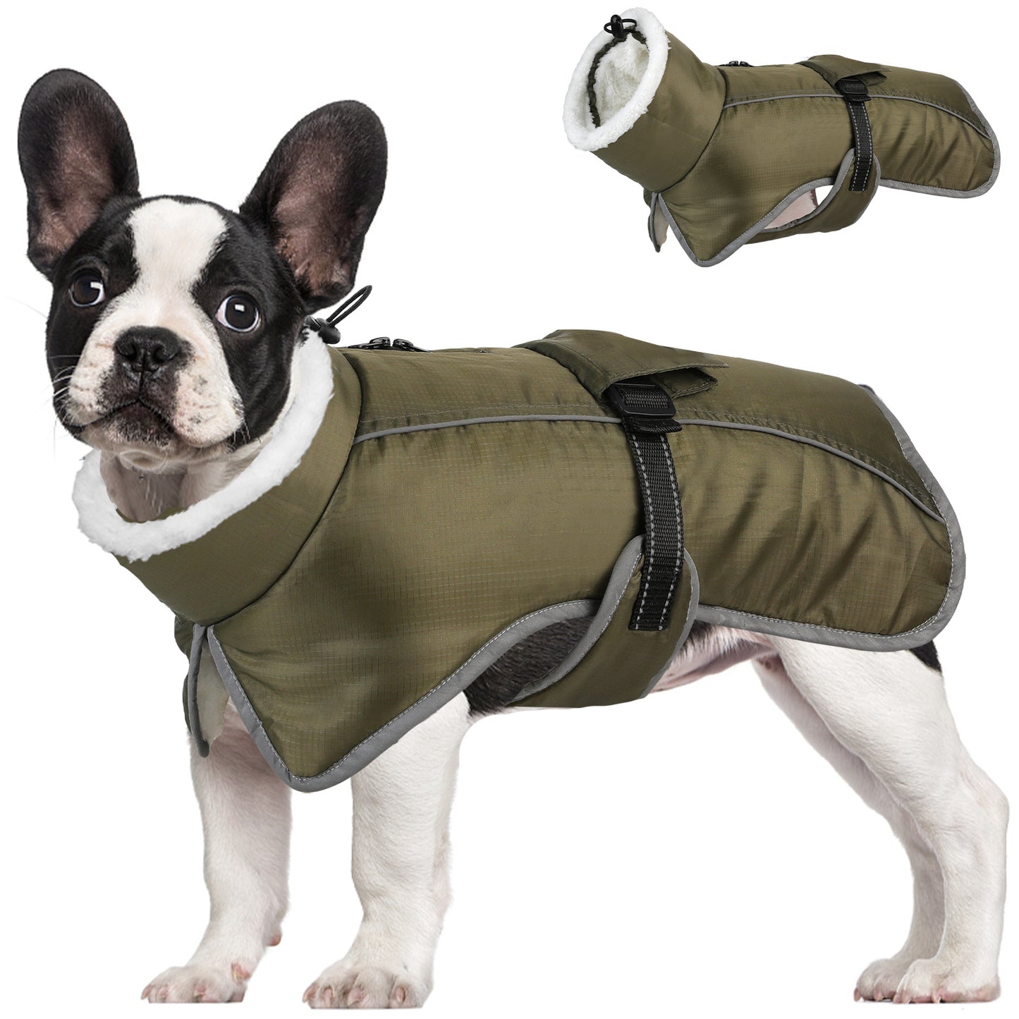 Green Dog Winter Jacket – Warm, Windproof & Waterproof Pet Coat with Fleece Lining and Reflective Strips for Cold Weather(Size: 2XL)