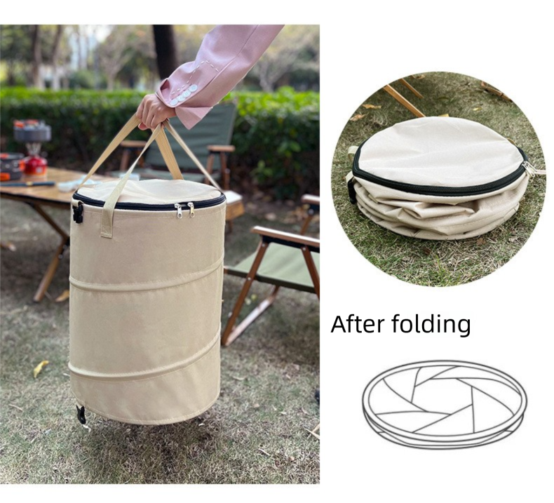 Army green Foldable Camping Trash Can with Lid - Large Capacity Heavy Duty Pop Up Rubbish Bin - Portable Storage Bag for Caravan, Picnic, Gardening and Outdoor Adventures - Space Saving Design(Size: M)