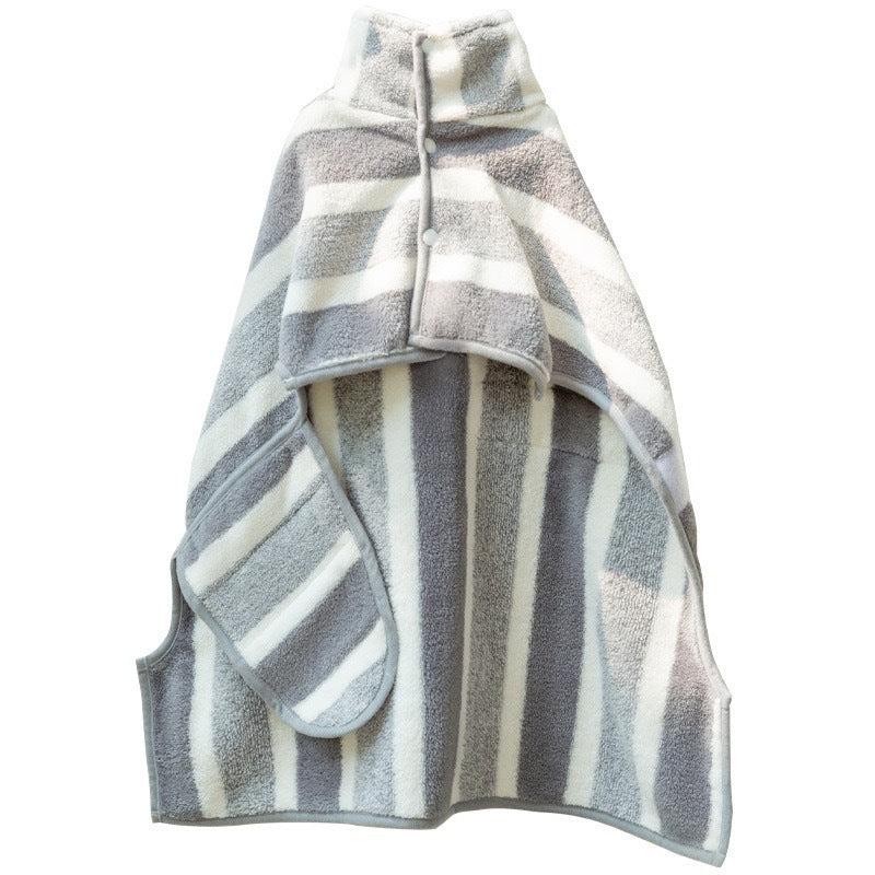 Grey Stripes Super Absorbent Pet Bathrobe with Waist Belt & Neck Snap - Full Coverage Quick-Drying Towel for Dogs & Cats (XL Size)