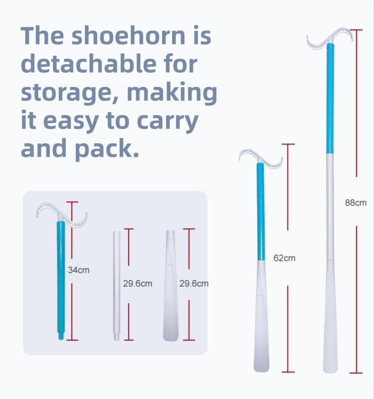 Portable Complete Independent Living Mobility Kit - No-Bend Three Finger Sock Aid & White Extendable 3-in-1 Dressing Hook with Shoe Horn