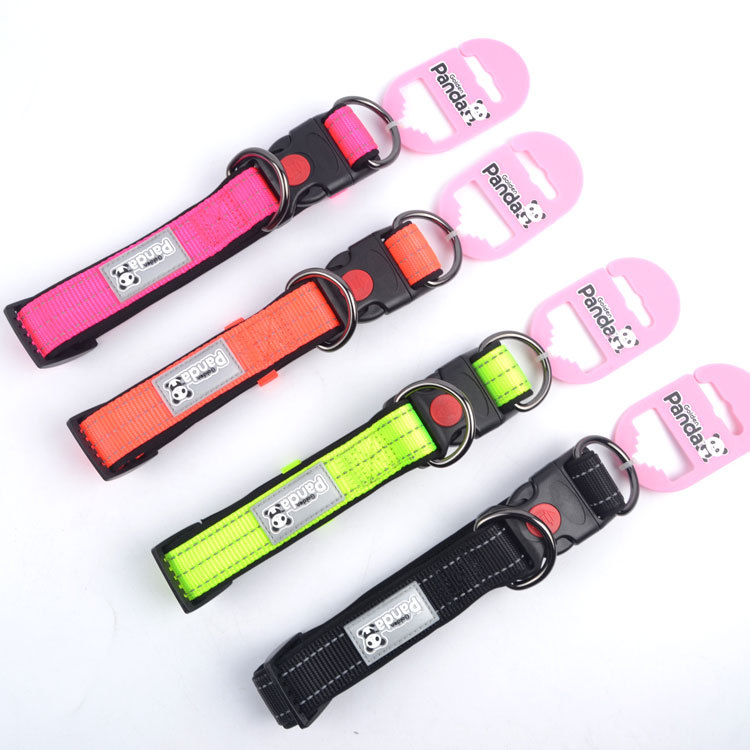 Pink M size Vibrant Reflective Dog Collar and Leash Set - Adjustable Nylon Pet Harness with Comfortable Padding