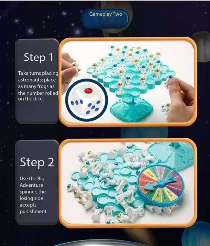 2PCS Two-Player Balance Tree Game Set - 48PCS Stacking Spaceman and 50PCSFrog Figures with Game Accessories - Fun Educational Desktop Toy for Kids Family Game Night Ages 3+