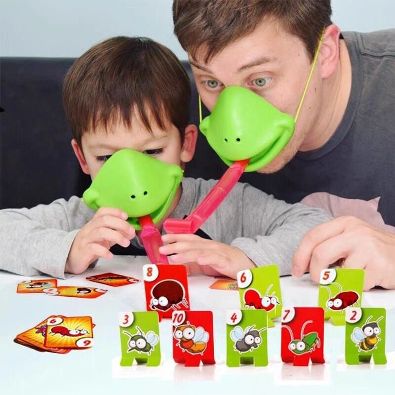 2 Player Frog Tongue Game Lizard Mask Card Battle Family Board Game Parent-Child Interactive Party Game Silicone Material 4+ Years Educational Toy Memory Challenge