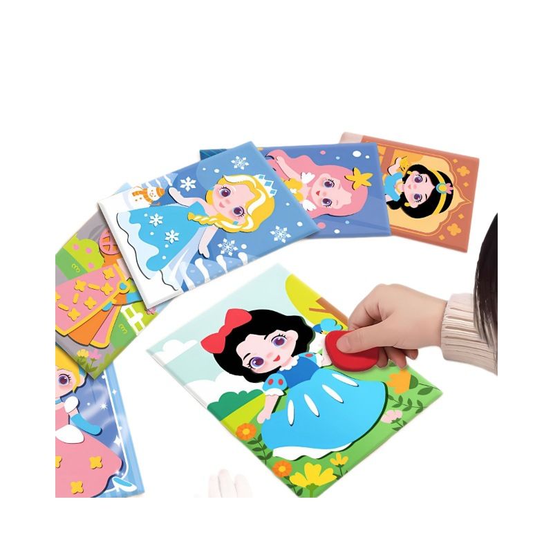 2-pce Kids 3D EVA Foam Sticker Art Kit - Princess Theme DIY Craft Activity Set with 12 Designs, Self-Adhesive Pre-Cut Shapes, Creative Handmade Gift Box for Girls Ages 4+ Preschool Educational Toy【Animals+Princesses】
