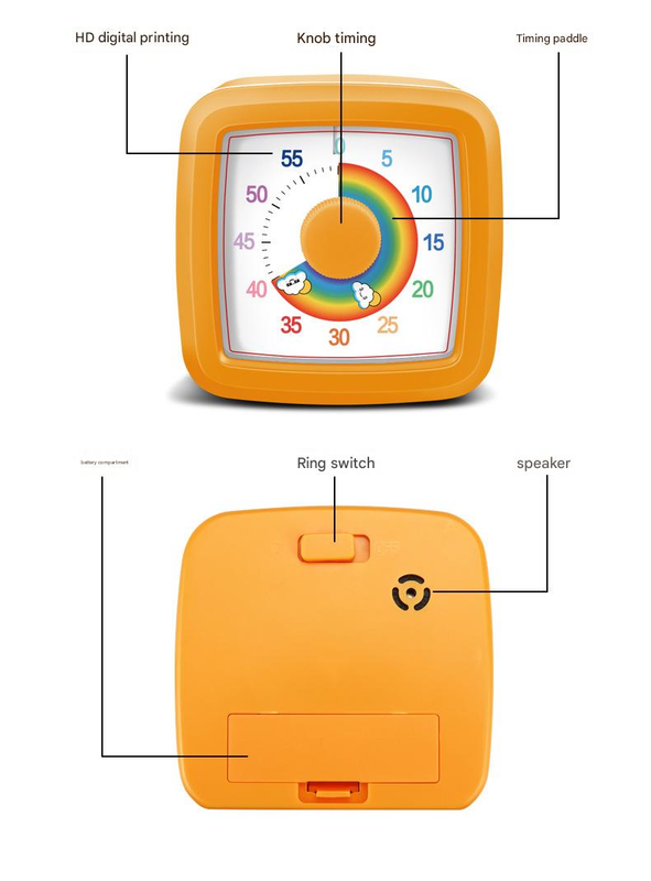 Pink Visual timer for children and the kitchen – a 60-minute rainbow countdown timer, silent operation, suitable for cooking, studying, and everyday tasks. Battery powered (batteries not included), made of ABS plastic