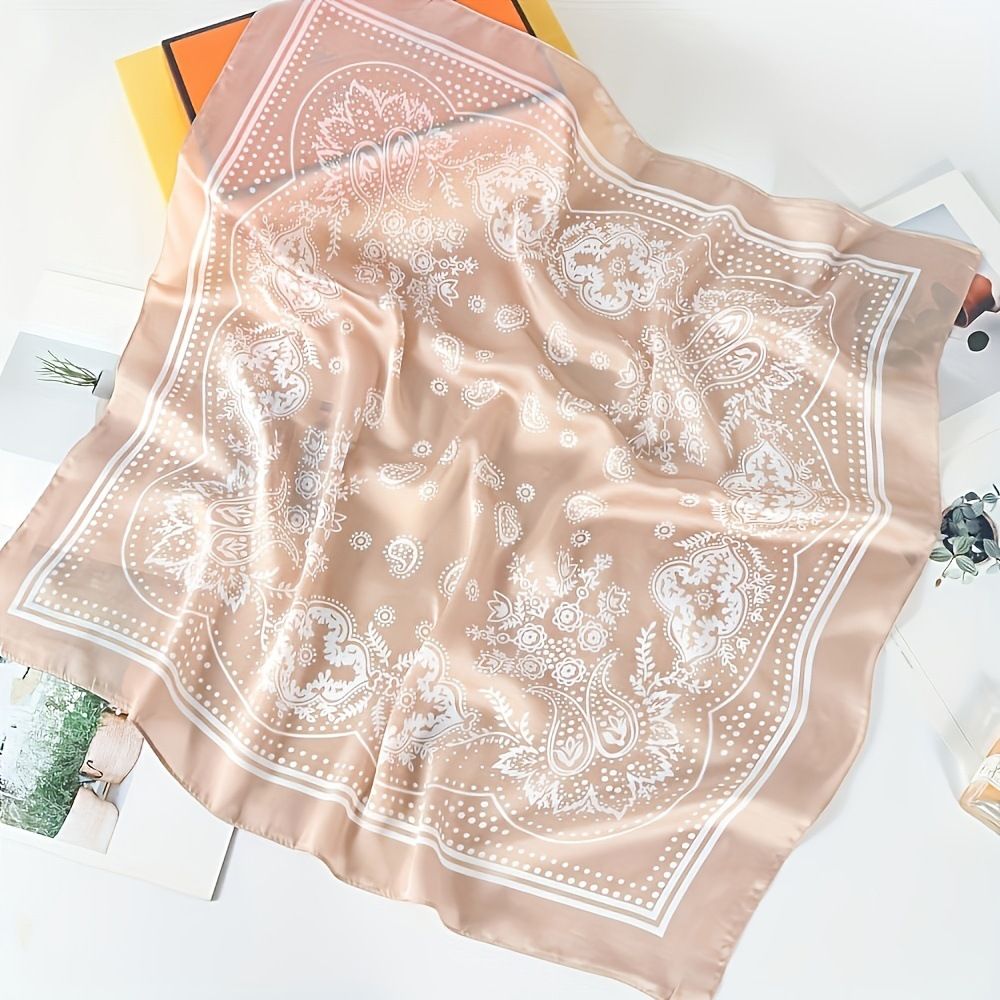 Green and white Women's 70cm Square Scarf - Bohemian Paisley & Vintage Print Collection - Lightweight Satin Feel, Versatile Neck Tie, Head Wrap, Bag Accent, Everyday Elegance, Gift Ready