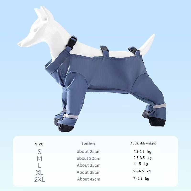 Grey M size Pet Waterproof Full-Body Dust-Proof Pants with Belly Coverage - Adjustable Straps, 4-Leg Protection for Small Dogs, Easy Clean Outdoor Wear