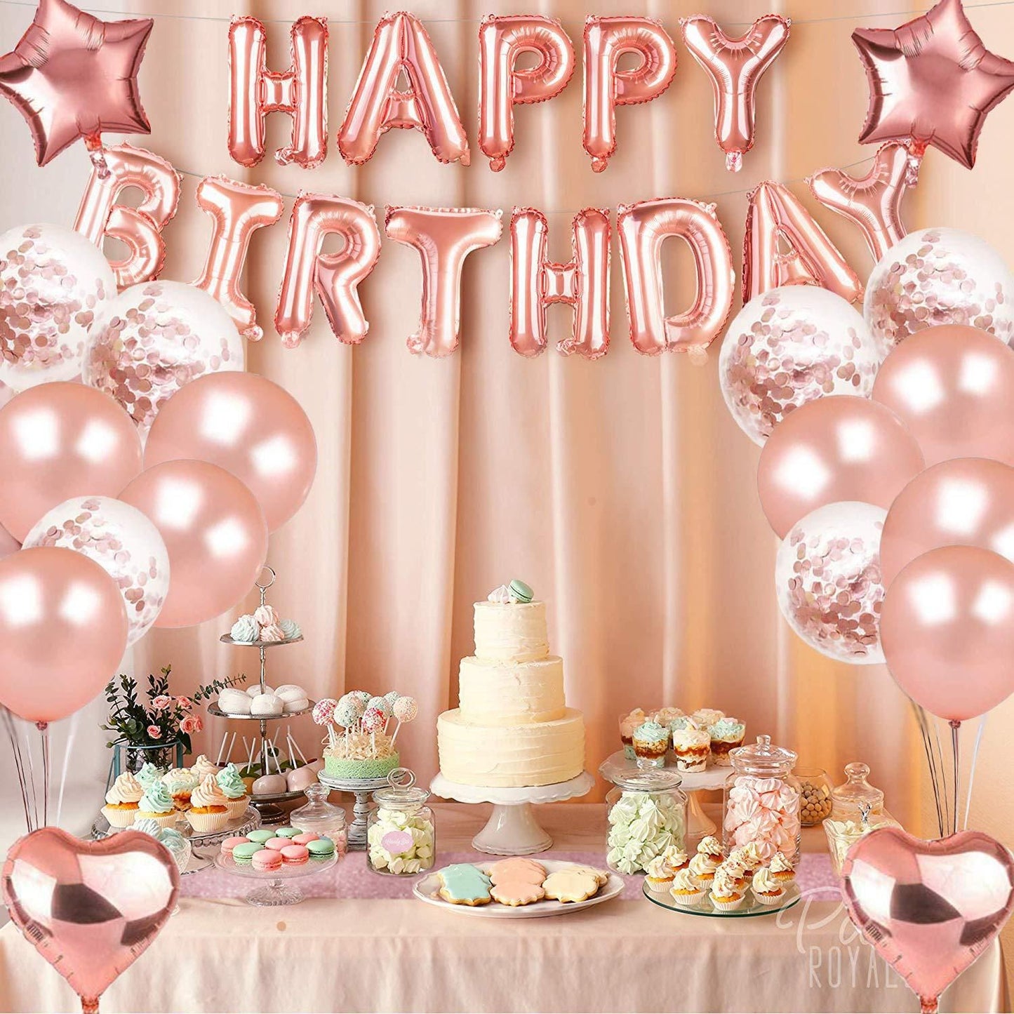 Rose Gold 18th Birthday Balloon Decoration Set - Foil Number Balloons, Happy Birthday Letter Banner, Tassel Curtain, Confetti Balloons, Latex Balloons & Tape - Complete Party Decor Kit for 18th, 21st, 30th Birthdays