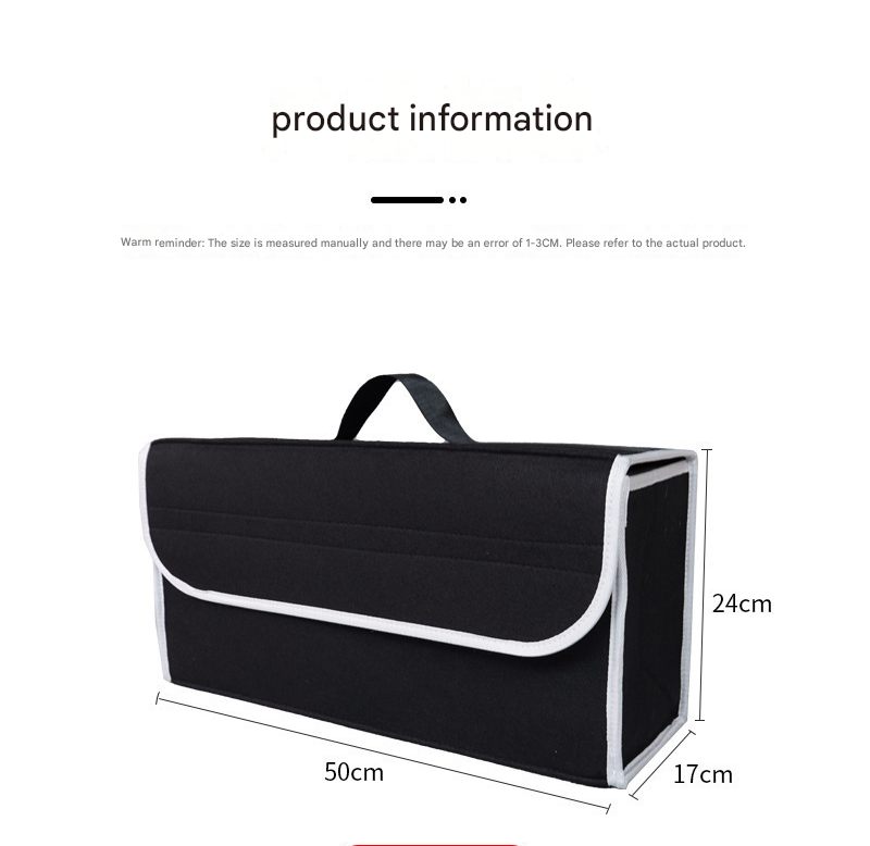 Dark gray Foldable Car Trunk Organizer - Durable Felt Storage Box with Magic Tape Closure, Portable Handle, Scratch Resistant, Space Saving Design for SUV, Sedan, Hatchback