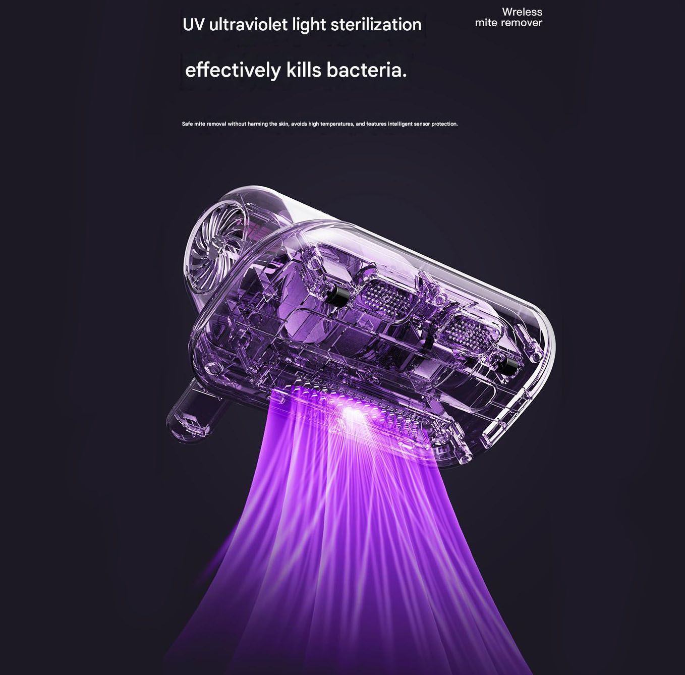 Blue-violet Wireless Mite Vacuum Cleaner with UV Light - High Suction Handheld Bed Dust Mite Remover