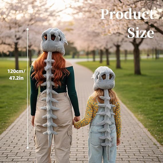 120CM Red Funny Dinosaur Skeleton Plush Headwear – Quirky Bone Fossil Plushie Hat & Huggable Doll for Party Costumes and Birthday Gifts