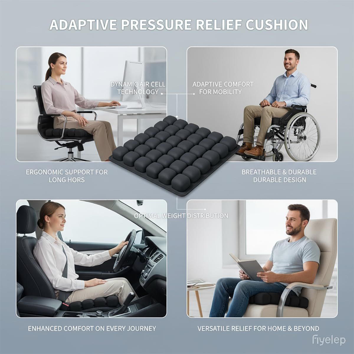 Tie-dye Blue and White Portable 3D Aircell Travel Inflatable Seat Cushion with Built-in Pump – 36 Airbags Ergonomic Pressure Relief Pad with Lycra Cover & Non-Slip Base for Office Car Flight Long Sitting