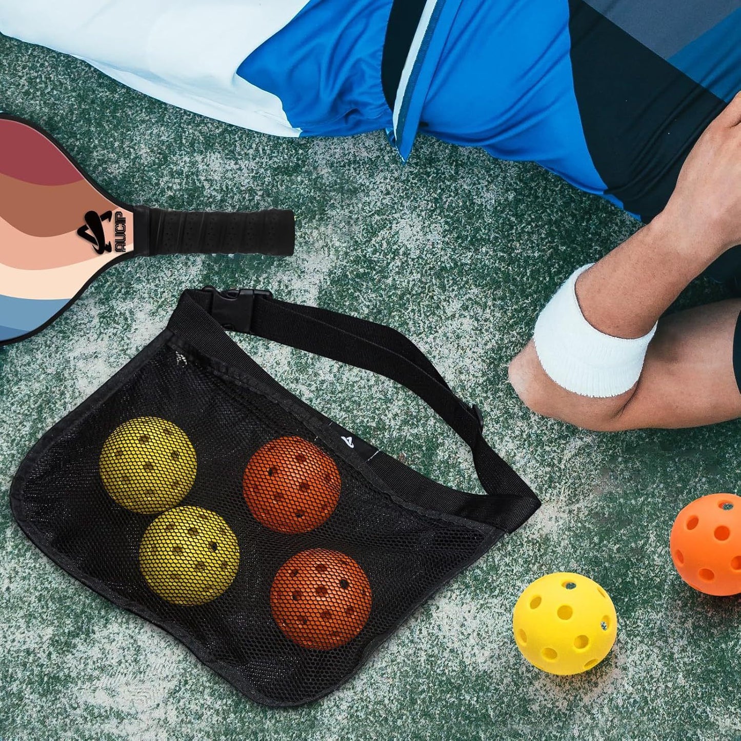 Lightweight 9-Ply Hard Basswood Pickleball Paddle Set with Curved Stripes Design - 4 Durable Paddles + 4 Balls + Ball Mesh Bag + Carrying Backpack for Indoor & Outdoor Play - Professional Size Construction, Breathable Non-Slip Grip