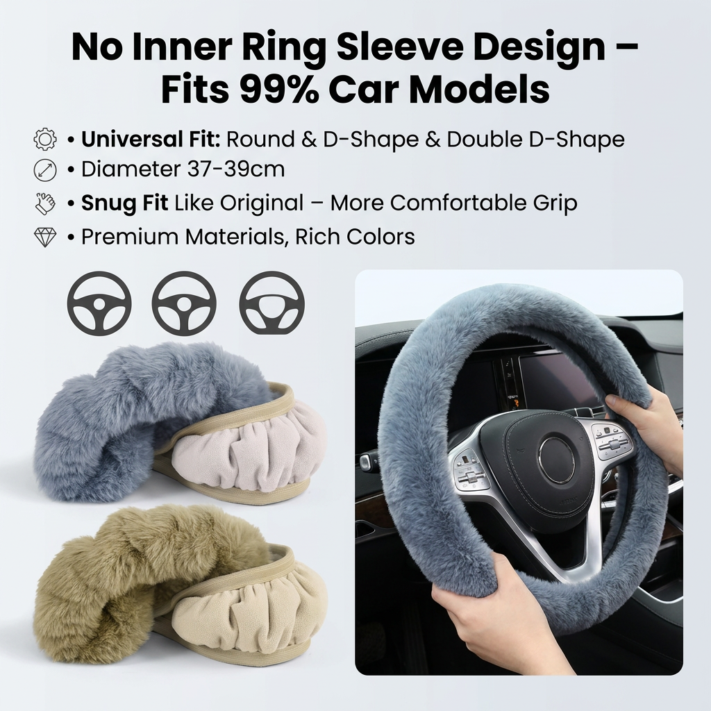 2-Piece Winter Warm Non-Slip Car Interior Comfort Combo with Green Soft Bubble Fleece 3D Fluffy Car Seat Cushion and Black Plush Steering Wheel Cover, Universal Dia 38CM