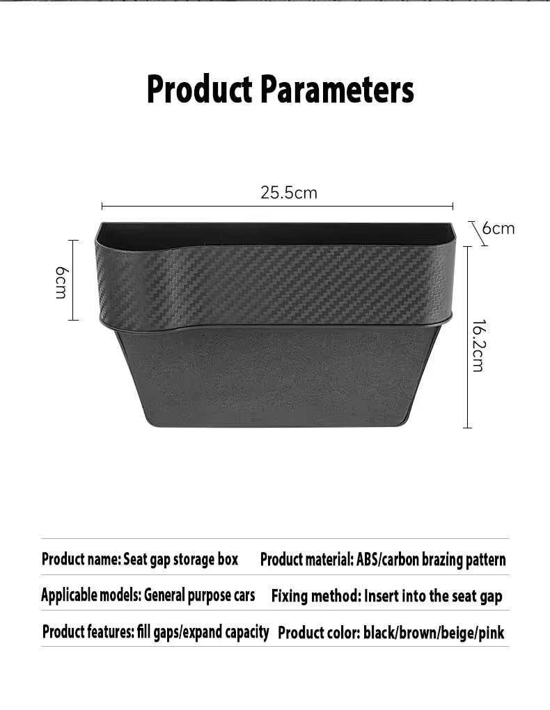 1 Pair Carbon Fiber Car Seat Gap Filler Organizer, Console Crevice Plug-in Storage Box for Main & Co-pilot, Multi Compartment Design with Cup Holder, Card Slot and Phone Charging Slot