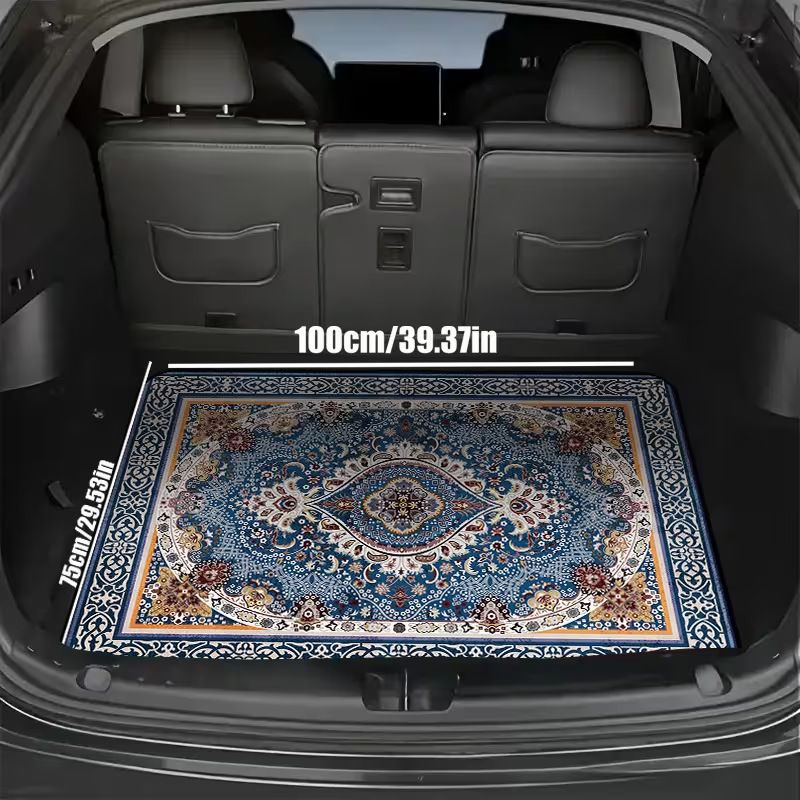 Style 1 Soft Crystal Velvet Waterproof Car Trunk Mat – 75×100cm Retro Floral Persian Cargo Liner with Non Slip Backing, Water Absorbent Quick Dry and Easy to Clean, Universal Auto Protector