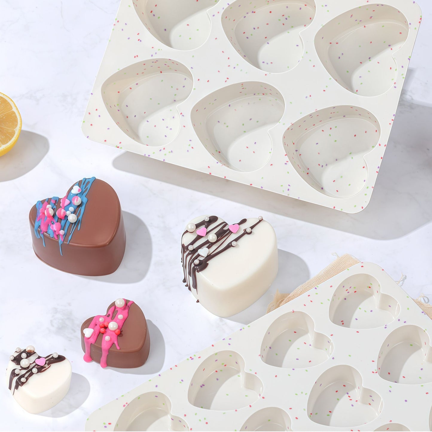 48 Cavity Heart Shaped Silicone Nonstick Easy Release Baking Molds(2PCS) - Food Grade Heart Chocolate Mousse Cake Baking Tray for Dessert Candy Jelly