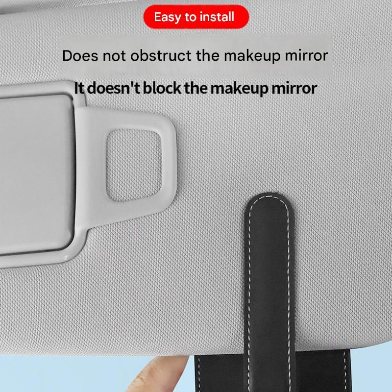 Beige Car Sun Visor Eyeglasses Holder Magnetic Glasses Clip with Card Storage Multifunction Auto Sunglasses Organizer PVC Leather Interior Accessory