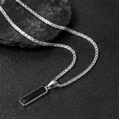 Black Zircon Bar Pendant Necklace 45cm+5cm for Men, Stainless Steel Cuban Chain Necklace, Minimalist Hip Hop Street Style Jewellery