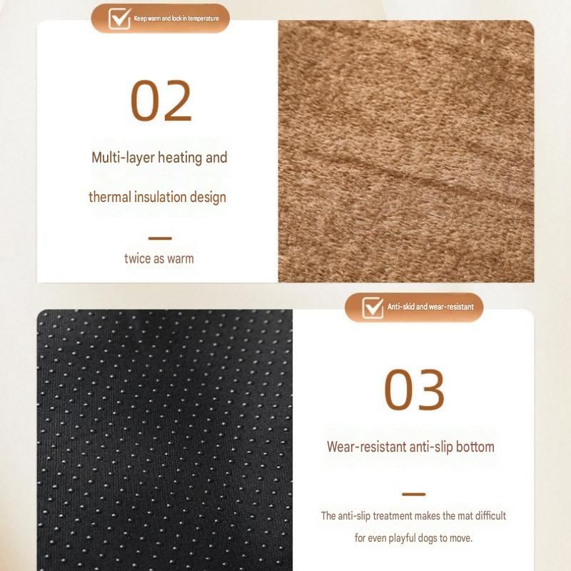 Brown L Size 56x90cm Self Heating Pet Mat - Soft Plush Non-Slip Thermal Bed for Cats and Small Dogs Indoor Crate Car Travel Use