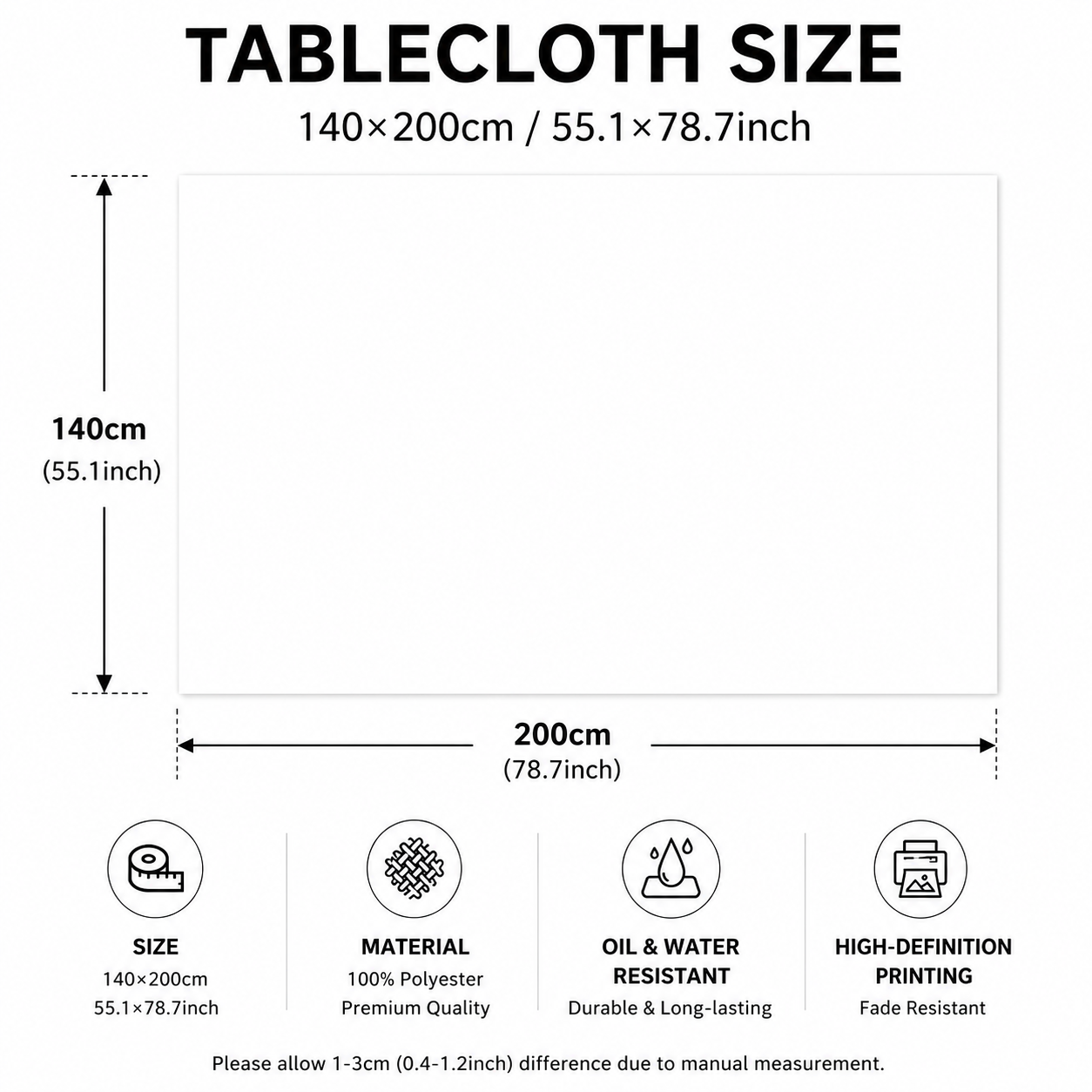 Christmas Waterproof Tablecloth (Snowflake pattern)140 x 200cm Festive Holiday Dining Table Cover Oil-Resistant Wipe Clean Christmas Home Decoration