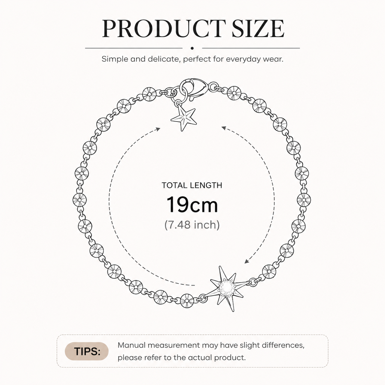 Silver North Star Crystal Charm Bracelet Lucky Star Chain Bracelet for Women Minimalist Celestial Jewellery