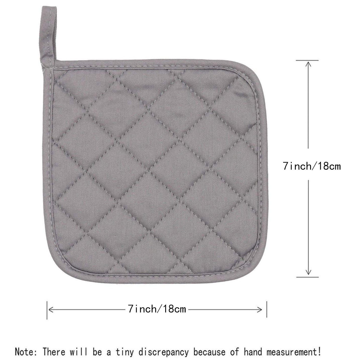 4 Pack Heat Resistant Pot Holders - Grey Cotton Silver Coated Quilted Kitchen Heat Pads Non Slip Oven Mats 18x18cm Baking Cooking Microwave Use Durable Thermal Protection