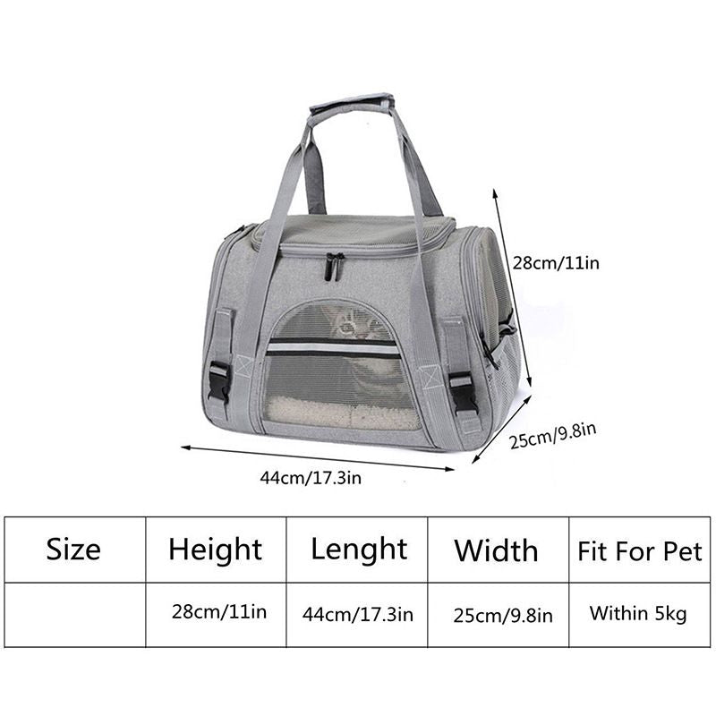 Grey Pet Carrier Bag - Breathable Meshfor Small Dogs and Cats Travel Carrier Airline Travel Ready Adjustable Shoulder Strap Durable Ventilated Design (44x25x28cm)