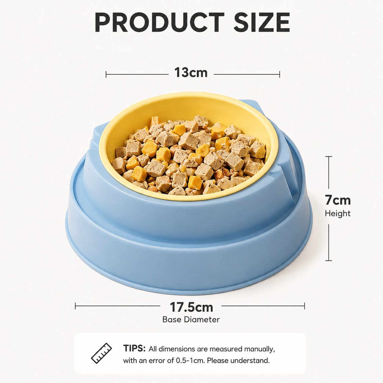 Blue Plastic Cat Food Bowl with Cat Face Design Raised Pet Feeding Bowl
