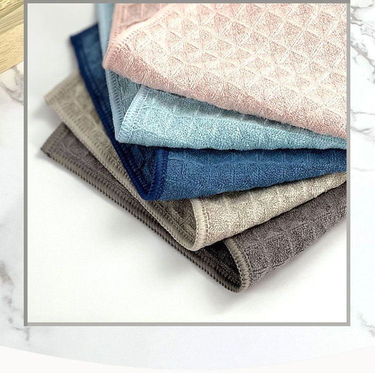 5 Pack Microfibre Waffle Cleaning Rag Set - Super Absorbent Durable Kitchen Lock-Stitched Towel, Reusable Lint-Free Dish Cloth 30x30cm of 5 Colors