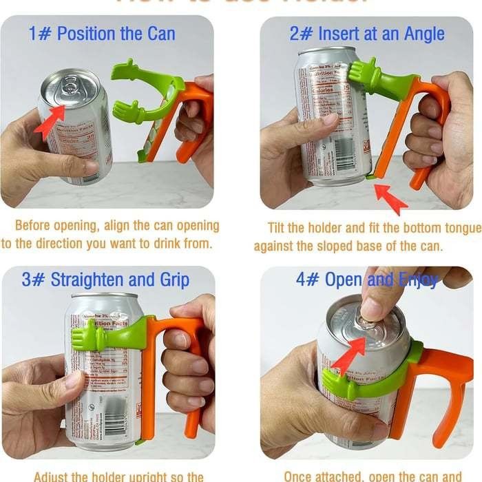 Grey Soda Can Holder with Handle and Suction Cups - Portable Plastic Stand for 12oz Cans, Anti-Slip Grip for Parties, Camping, and Home Use