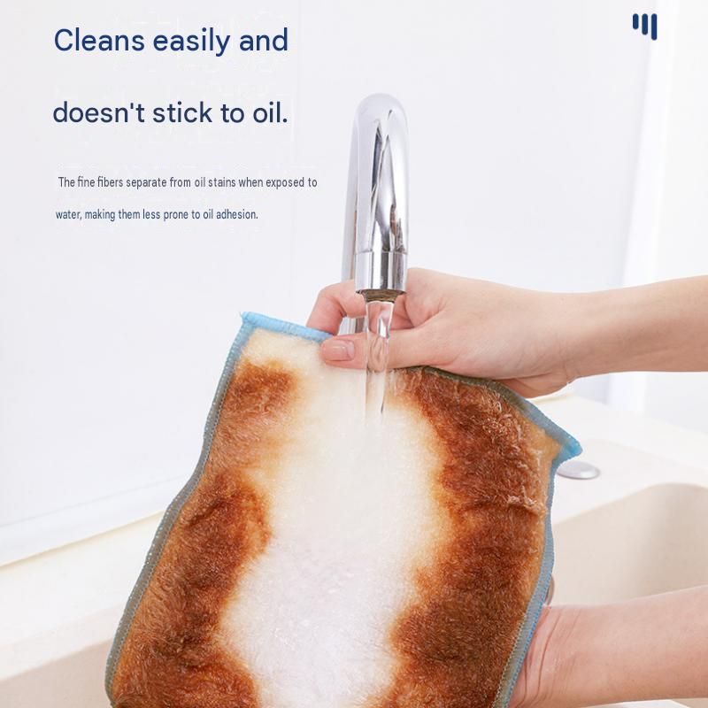 5-pcs 28*30cm Bamboo Fiber Kitchen Dishcloth - Non-Stick Oil Resistant Cleaning Cloth, Soft Absorbent Reusable Wipe for Washing Dishes and Countertops
