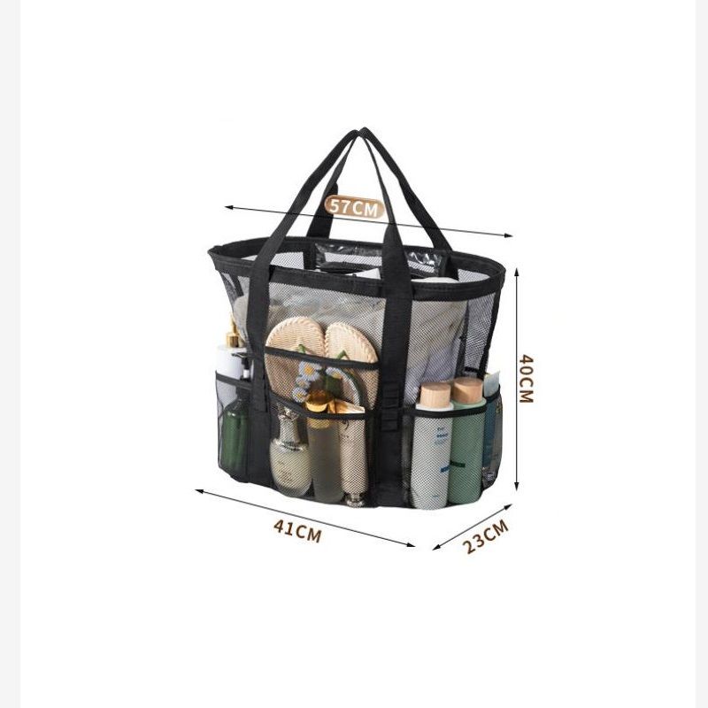 Pink large size Large Capacity Mesh Beach Tote Bag - Breathable PET with Multi-Pocket Storage, Quick-Dry Design for Travel, Gym, and Poolside Use