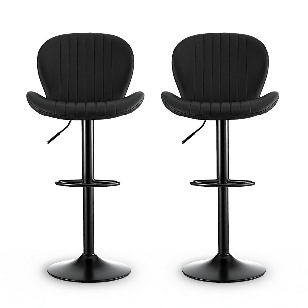 Artiss 2x Bar Stools Kitchen Swivel Gas Lift Counter Chair Shell Leather Black