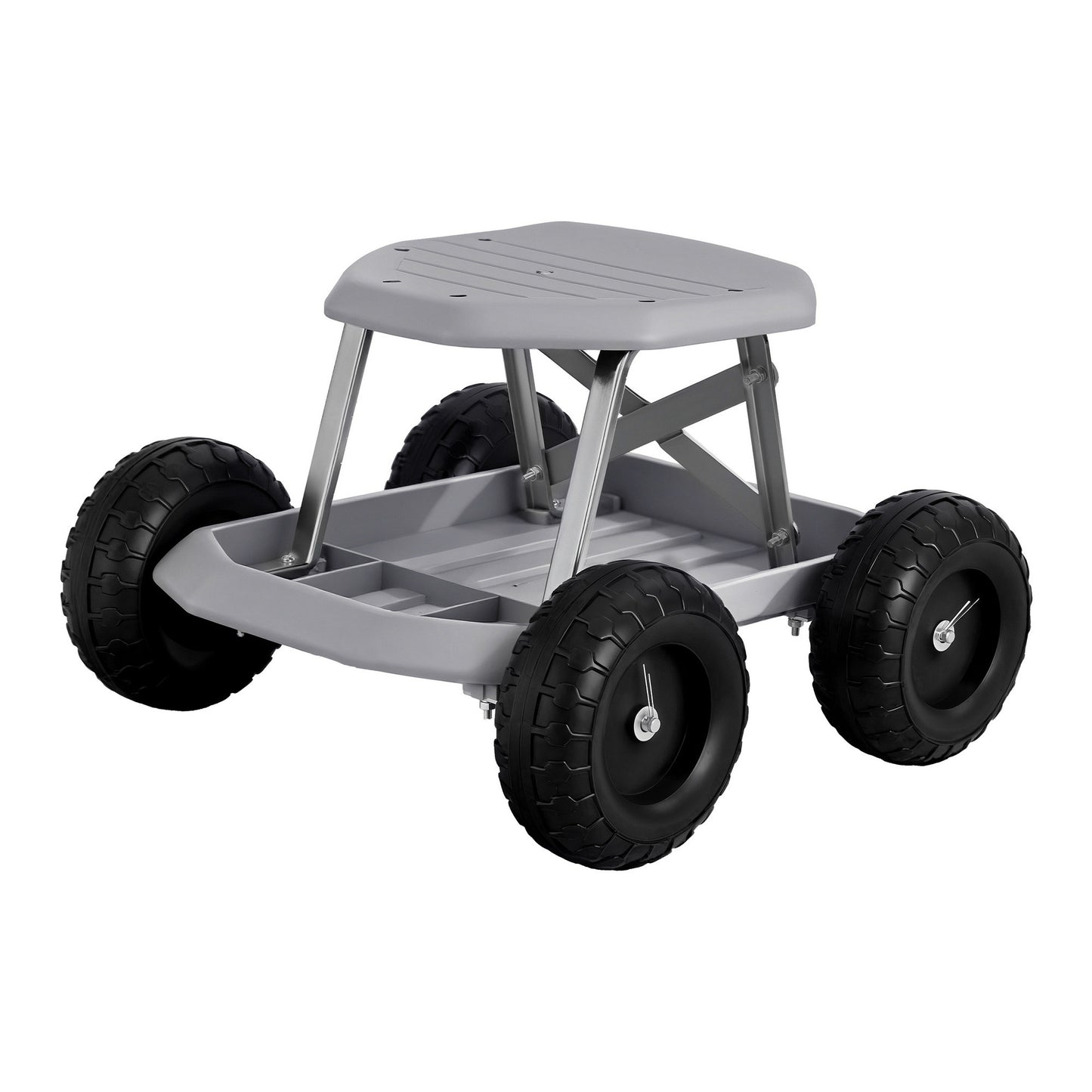 Gardeon Garden Cart Seat with Wheels, Rolling Work Stool with Tool Storage Tray, 440lbs (200kg) Heavy Duty Capacity Garden Stool for Outdoor Yard Work, Car Detailing, and Garage Maintenance, Grey/Black