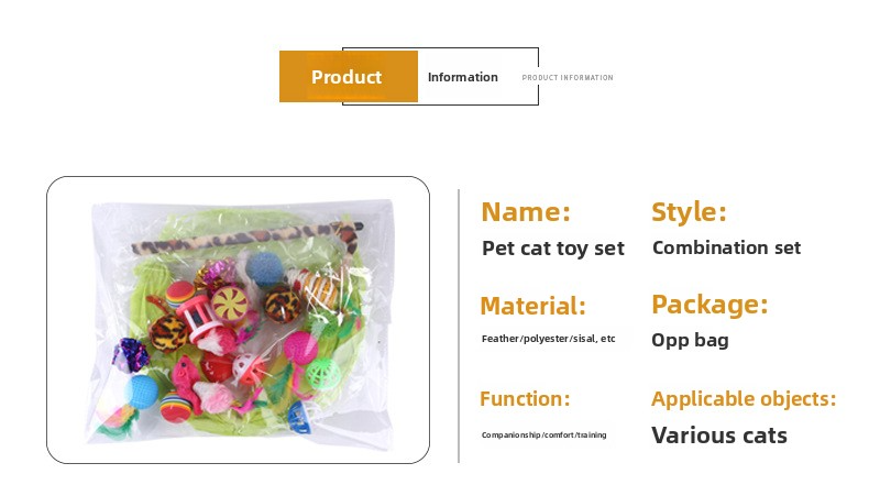 pet products Super Set (21 Pcs) - Cat Tunnel, Teaser, Mice, Jingle Balls, & Pom Poms. (Note: accessory colors are shipped randomly).