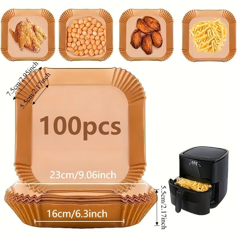 Air Fryer Liners Parchment Paper Air Fryer Disposable Air Fryer Paper Non-Stick - Brown - Size 01