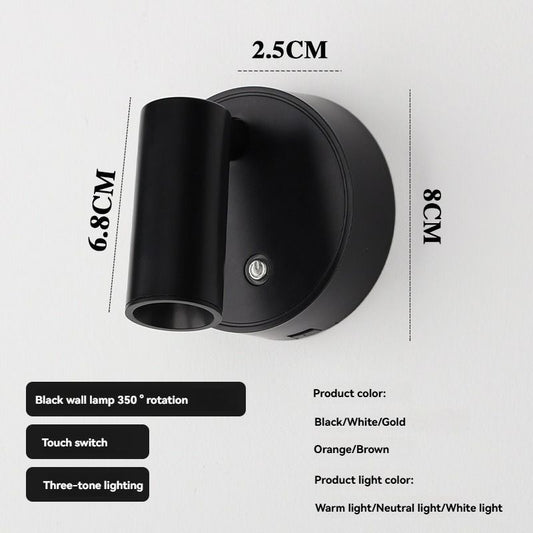 Rotating Wall Lamp Touch Switch Wall Lamp Three-Tone Lighting Wall Lamp Modern - Black - Size 01