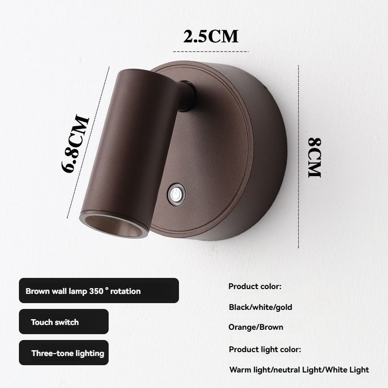 Rotating Wall Lamp Touch Switch Wall Lamp Three-Tone Lighting Wall Lamp Modern - Black - Size 01