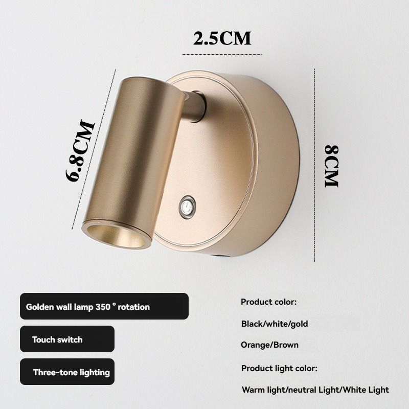 Rotating Wall Lamp Touch Switch Wall Lamp Three-Tone Lighting Wall Lamp Modern - Black - Size 01