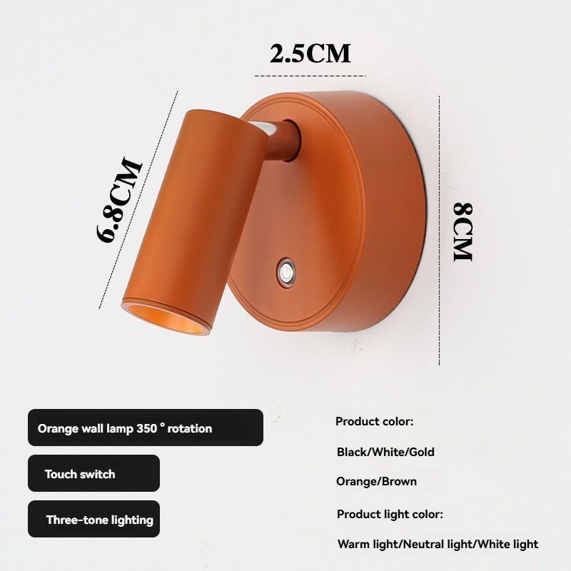 Rotating Wall Lamp Touch Switch Wall Lamp Three-Tone Lighting Wall Lamp Modern - Black - Size 01