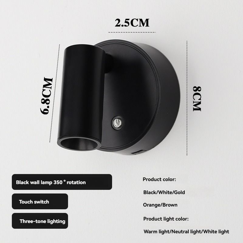 Rotating Wall Lamp Touch Switch Wall Lamp Three-Tone Lighting Wall Lamp Modern - Brown - Size 01