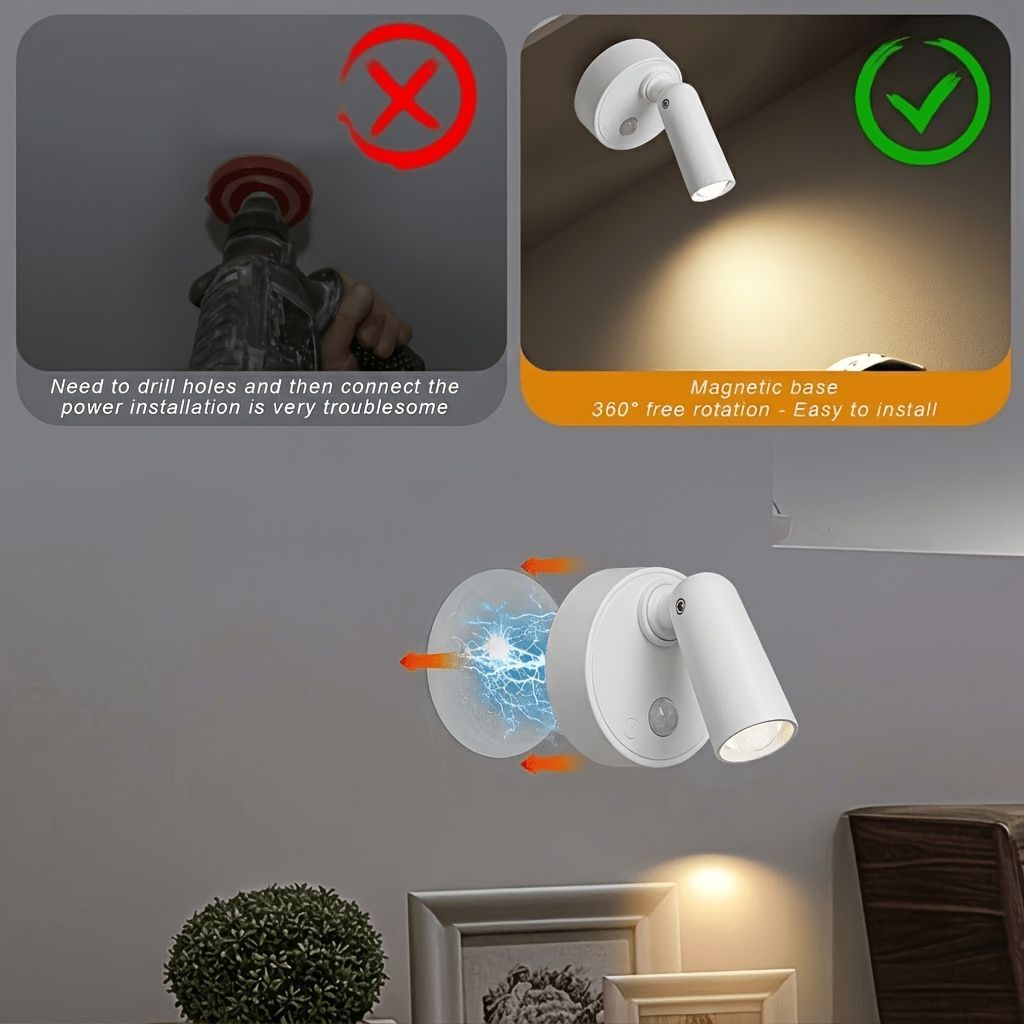 Rotating Wall Lamp Touch Switch Wall Lamp Three-Tone Lighting Wall Lamp Modern - Brown - Size 01