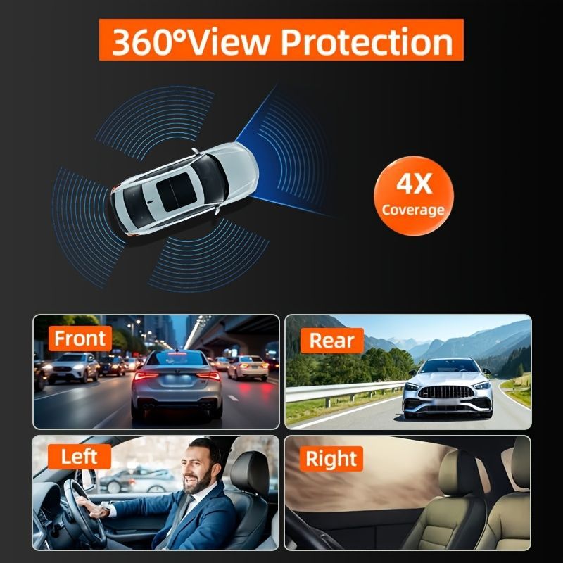 4-Camera Dash Cam 1080P Full-HD Dash Cam Car Dash Cam With 64GB Memory Card - Black - Size 01