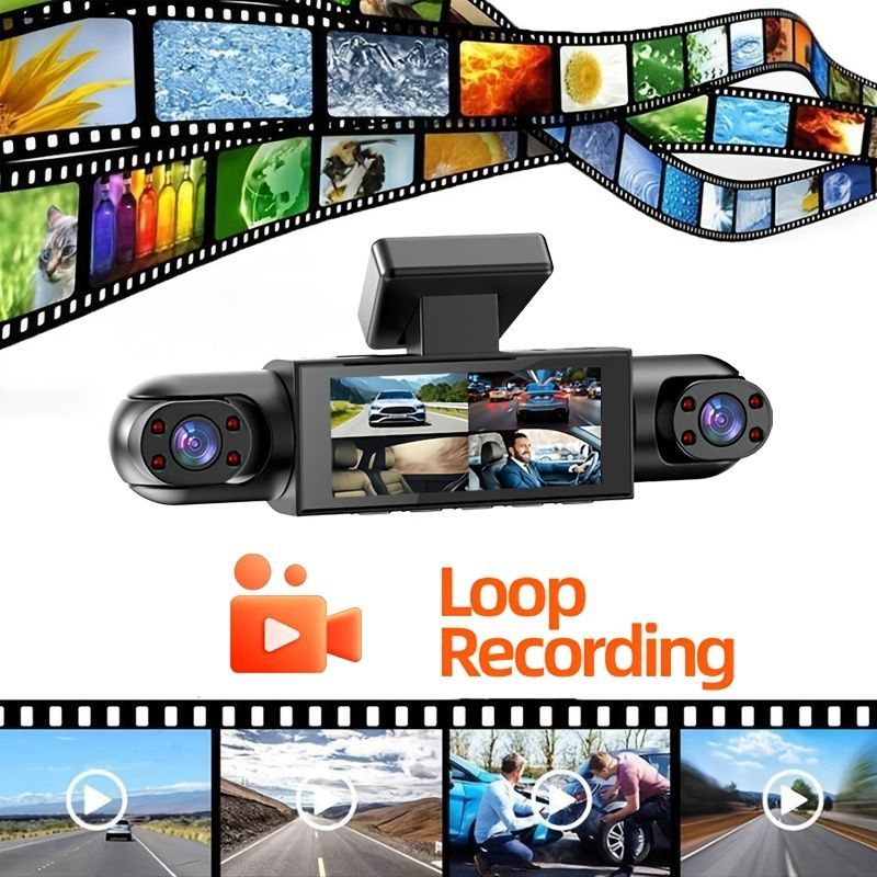 4-Camera Dash Cam 1080P Full-HD Dash Cam Car Dash Cam With 64GB Memory Card - Black - Size 01